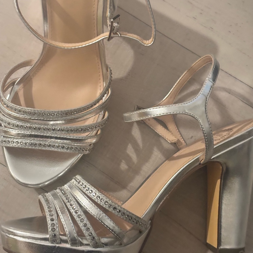 Glamorous Silver Stiletto Heels with Rhinestone Straps